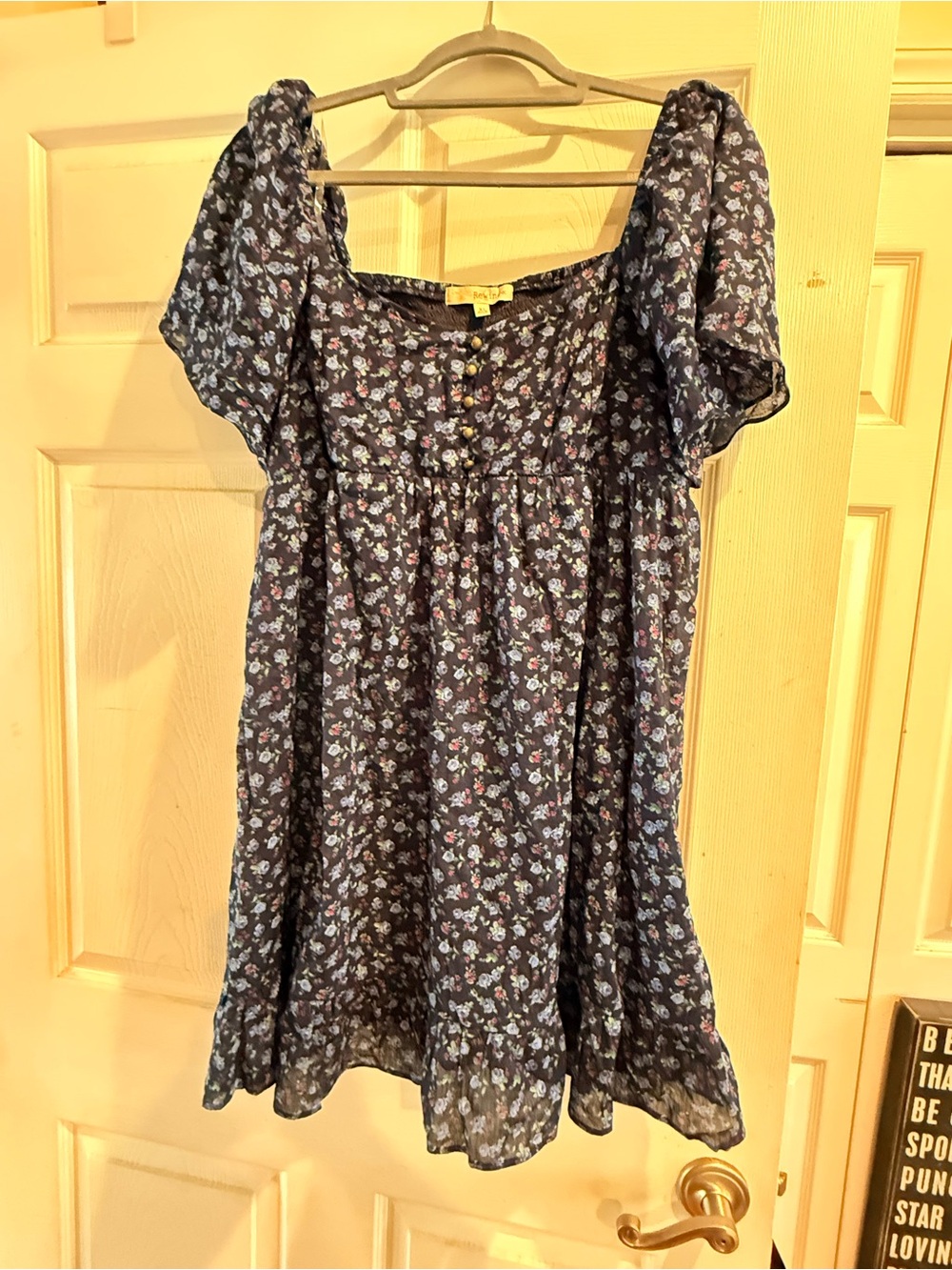 Rewind Navy Blue Floral Puff-Sleeve Casual Dress